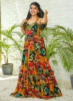 Heavy Rayon Multicolor Festival Wear Printed Readymade Gown